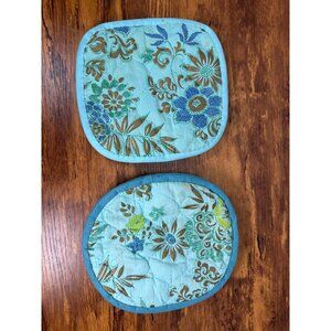 Vintage 1970's Turquoise and Gold Potholders- Set of 2
